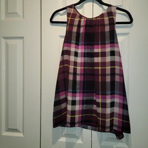 Vince Camuto Sleeveless Pleated-Neck Plaid Blouse NWT Women's M
